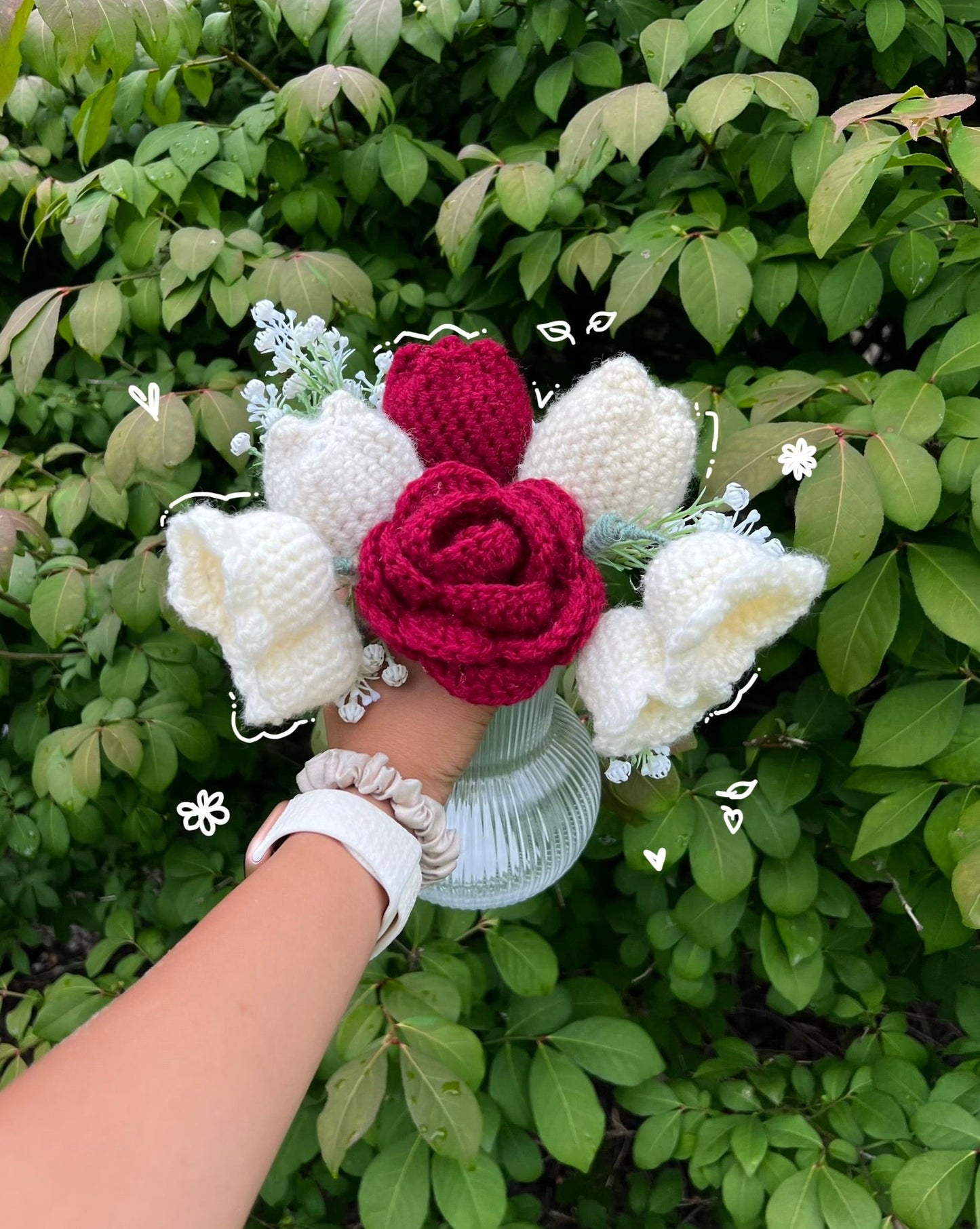 Crochet Rose and Lily Bouquet
